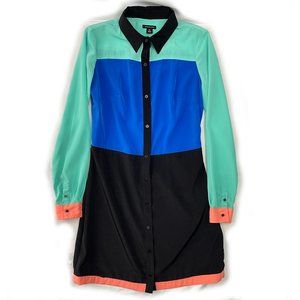 I Heart Ronson Colorblock Long Sleeve Shirt Dress Women's Size XS All Polyester